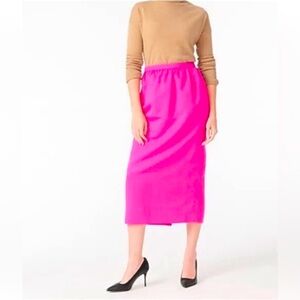 J. Crew Long Midi Pencil Skirt in Faille Neon Fuchsia Hot Pink Size 0